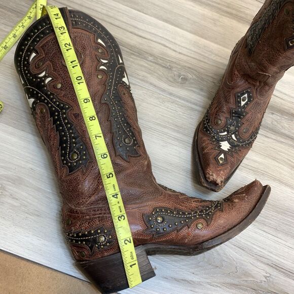 Corral G1042 Womens Studded Inlay 7M Brown Leather Inlay Snip Toe Western Boot - Picture 15 of 16